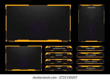 Streaming panel overlay design template. Digital streaming screen interface. Online game, video streaming layout. Vector illustration