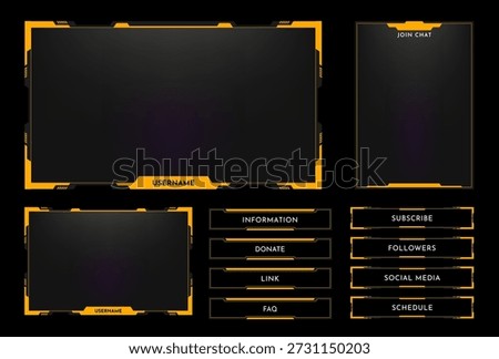 Streaming panel overlay design template. Digital streaming screen interface. Online game, video streaming layout. Vector illustration