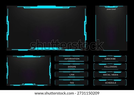 Streaming panel overlay design template. Digital streaming screen interface. Online game, video streaming layout. Vector illustration