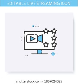  Streaming quality line icon. Five stars. Online video stream. Blogging and broadcasting. Internet broadcast, content, commercial video. Isolated vector illustration. Editable stroke 