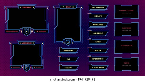 Streaming screen panel overlay design template modern theme. Live video, online stream futuristic technology style. Abstract digital user interface. Live streaming button. Vector 10 eps
