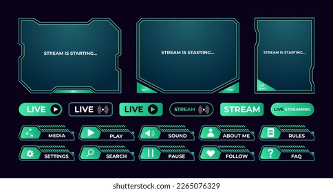 Streaming screen panel overlay design template neon theme. Vector border UI frame to game interface stream illustration