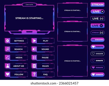 Streaming screen panel overlay design template in gradient color. Vector border UI frame to game interface stream illustration