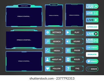 Streaming screen panel overlay design template neon theme. Vector border UI frame to game interface stream illustration