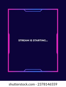 Streaming screen panel overlay design template neon theme. Vector border UI frame to game interface stream illustration