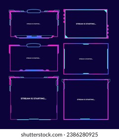 Streaming screen panel overlay design template in gradient color. Vector border UI frame to game interface stream illustration