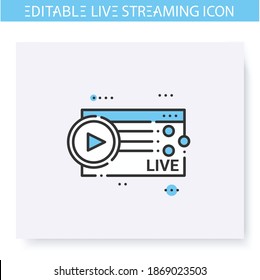 Streaming service provider line icon. Online video stream platform. Blogging and broadcasting. Internet broadcast, content, commercial video. Isolated vector illustration. Editable stroke 