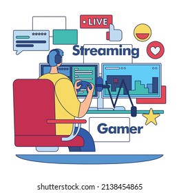 Streaming services concept image Gamer streaming his videogames Vector