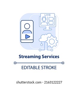 Streaming Services Light Blue Concept Icon. Business And Entertainment. Digital First Abstract Idea Thin Line Illustration. Isolated Outline Drawing. Editable Stroke. Arial, Myriad Pro-Bold Fonts Used