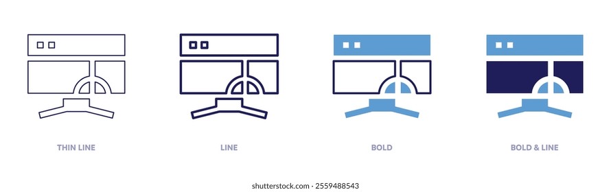 Streaming soccer icon in 4 different styles. Thin Line, Line, Bold, and Bold Line. Duotone style. Editable stroke.