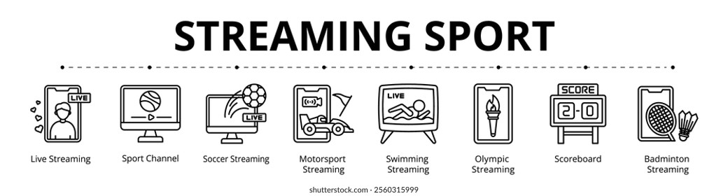 Streaming Sport Line Banner Web Icon Set Vector Illustration