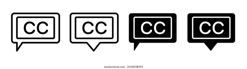 Streaming Text Line Icon. Media Subtext visual icon in outline and solid flat style.