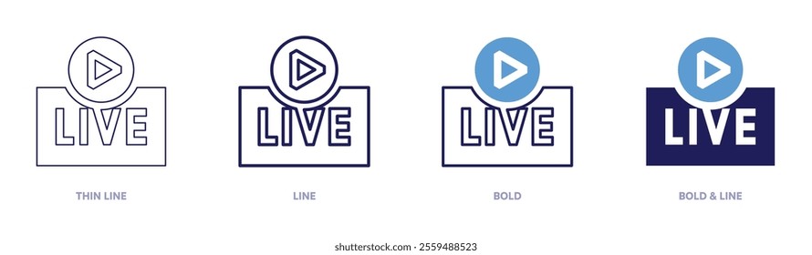 Streaming tricks icon in 4 different styles. Thin Line, Line, Bold, and Bold Line. Duotone style. Editable stroke.