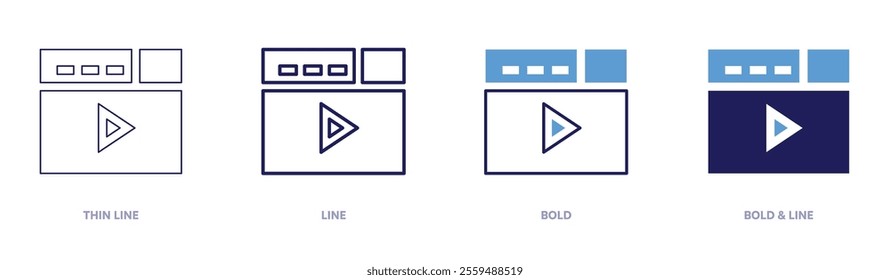 Streaming tutorial icon in 4 different styles. Thin Line, Line, Bold, and Bold Line. Duotone style. Editable stroke.