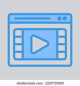 Video-Symbol in blauer Farbe über Browser, Verwendung für Website-Mobile-App-Präsentation