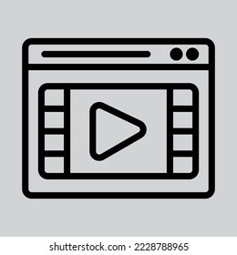 Streaming video icon in line style about browser, use for website mobile app presentation