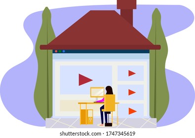 streaming video study learning from home vector flat illustration design for website or business