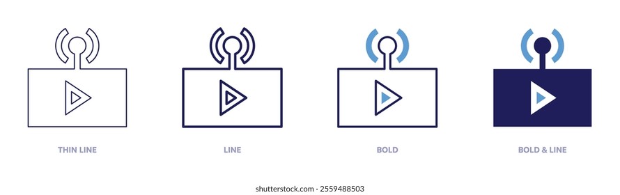 Streaming widgets icon in 4 different styles. Thin Line, Line, Bold, and Bold Line. Duotone style. Editable stroke.