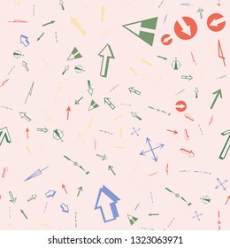 Streamless pattern with topographic arrow icons. Vector abstract illustration.