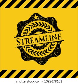 Streamline black grunge emblem inside yellow warning sign. Vector Illustration. Detailed.