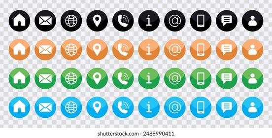 "Streamline communication with our Contact Icons Business Card Set. Essential symbols including user, home, phone, email, and more. Ideal for professional designs."