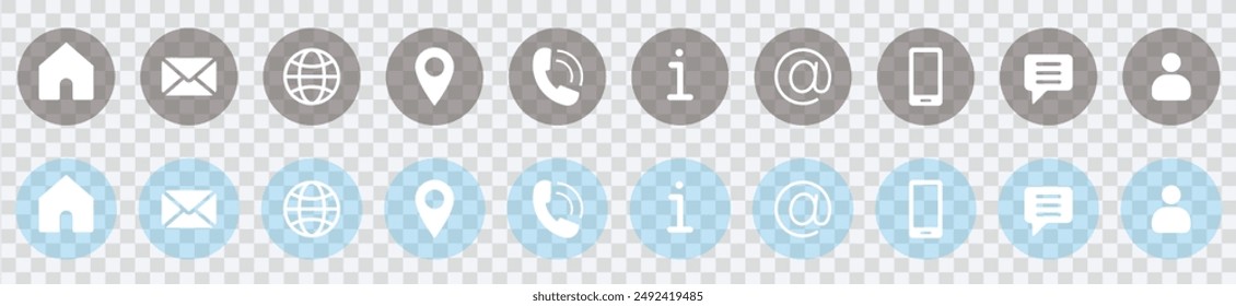 "Streamline communication with our transparent contact icon with business card set. Essential icons including user, home, phone, email and more. Ideal for professional designs."