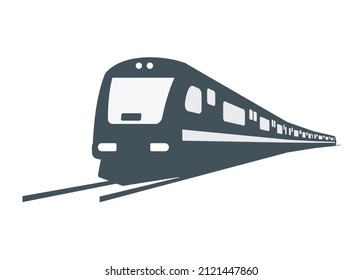 Streamline Pendlerzug drehen. Silhouette Illustration in Perspektive.