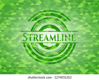 Streamline green emblem with mosaic ecological style background