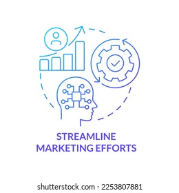 Streamline marketing efforts blue gradient concept icon. Business development. Benefit of AI in business abstract idea thin line illustration. Isolated outline drawing. Myriad Pro-Bold font used