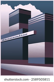 Streamline Moderne Architectural Poster, Streamline Style Building. 1930s - 1940s Style Illustrations