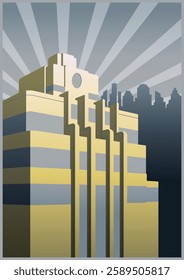 Streamline Moderne Architectural Poster, Streamline Style Building. 1930s - 1940s Style Illustrations