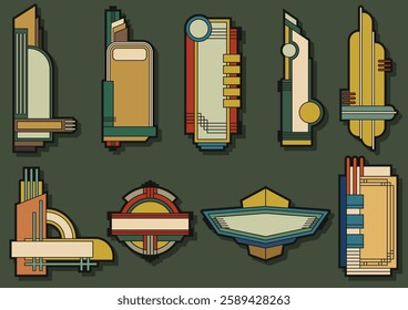 Streamline Moderne and Art Deco Style Signboards, 1920s, 1930s, 1940s, Shapes and Graphic Styles. Retro Signboards Retro Templates for Posters, Covers, Illustrations