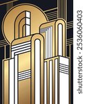 Streamline Moderne Background, 1930s Style Decorative Ornamental Backdrop for Retro Posters, Covers, Illustrations. Art Deco Colors, Gradients, Shapes