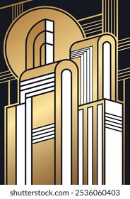 Streamline Moderne Background, 1930s Style Decorative Ornamental Backdrop for Retro Posters, Covers, Illustrations. Art Deco Colors, Gradients, Shapes