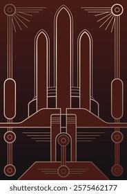 Streamline Moderne Background, 1930s Style Decorative Ornamental Backdrop for Retro Posters, Covers, Illustrations. Art Deco Colors, Gradients, Shapes