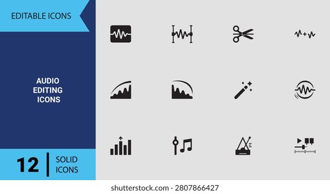 Streamline music production workflows with solid audio editing icons designed for sound engineering software interfaces and waveform manipulation application tools.