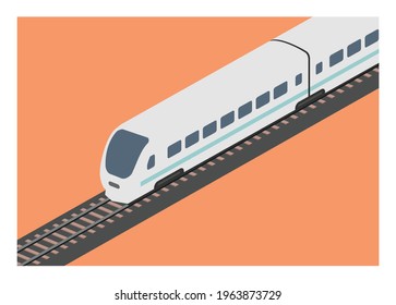 Streamline passenger train in isometric view. Simple flat illustration.