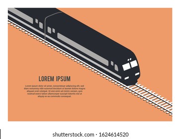 Streamline passenger train. Simple silhouette illustration in isometric view.
