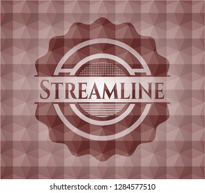 Streamline red seamless badge with geometric pattern background.