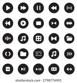 Streamline your digital audio experience with sleek, minimalist audio control buttons and media player interface navigation icons. This modern icon pack features clean, intuitive designs for play, pause, skip, and volume perfect for seamless web and app user experiences.