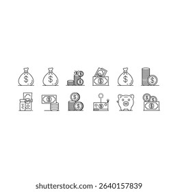 Streamline your financial communications with this collection of crisp, modern line art icons.