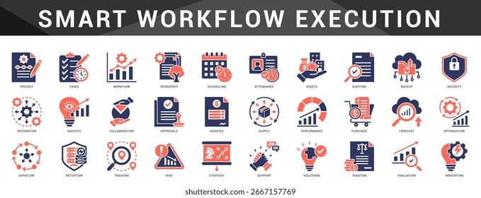 Simplifique seu fluxo de trabalho com essa coleção inteligente de ícones que abrangem fluxo de tarefas, automação, sistematização, programação e entrega.