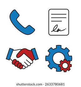 Streamlined Business Processes Contact, Agreement, Partnership, and Efficient Workflow Icons