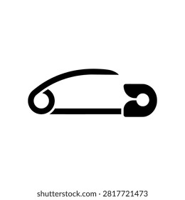 Streamlined car body silhouette with an attached hook accessory element, solid black vector illustration