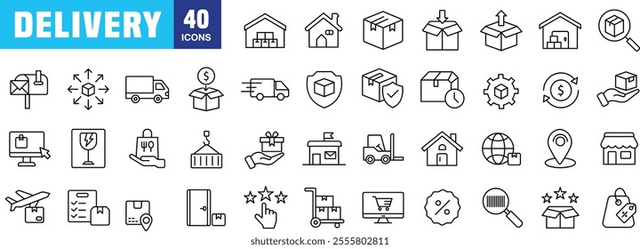 "Streamlined Delivery Line Icons: Modern Logistics and Shipping Designs"