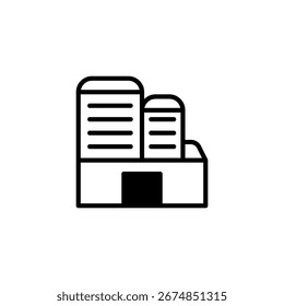 A streamlined depiction of a building featuring a straightforward design. It represents an industrial structure, characterized by clean lines and geometric precision, ideal for symbolizing a modern