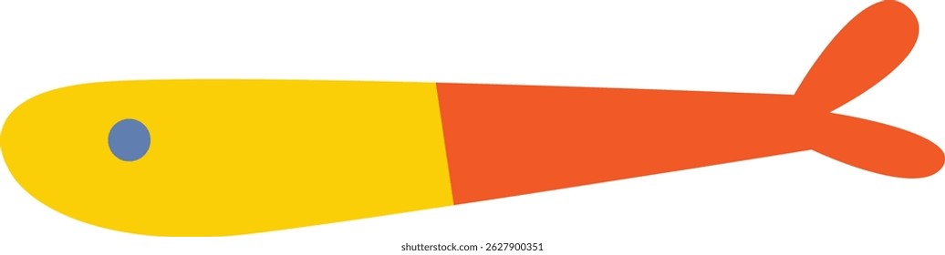 A streamlined fish is depicted in a basic style with two-toned body and a small eye.  Creature is presented in drawing showing a minimal design with clear shapes. Cartoon vector illustration