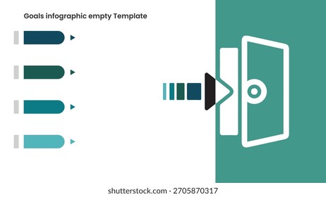 Optimiertes Infografik-Design mit vier nummerierten Schritten, visualisiert als Fortschrittsbalken, die zu einem Portal-Symbol führen, ideal für Business-Ziele Präsentationsvorlage.