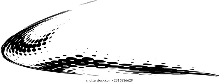 Streamlined left-sided halftone polka dot frame with internal uneven elements. Vector.