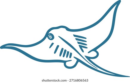 Arte de linha simplificada de uma manta ray deslizando pela água.